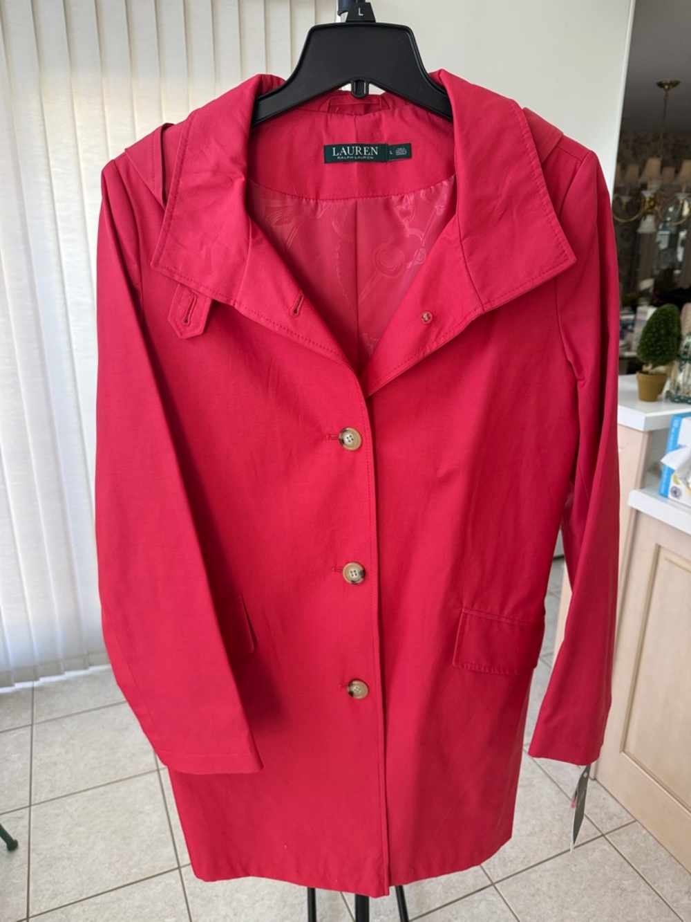 Lauren Ralph Lauren Bright Red Single-Breasted Trench Coat